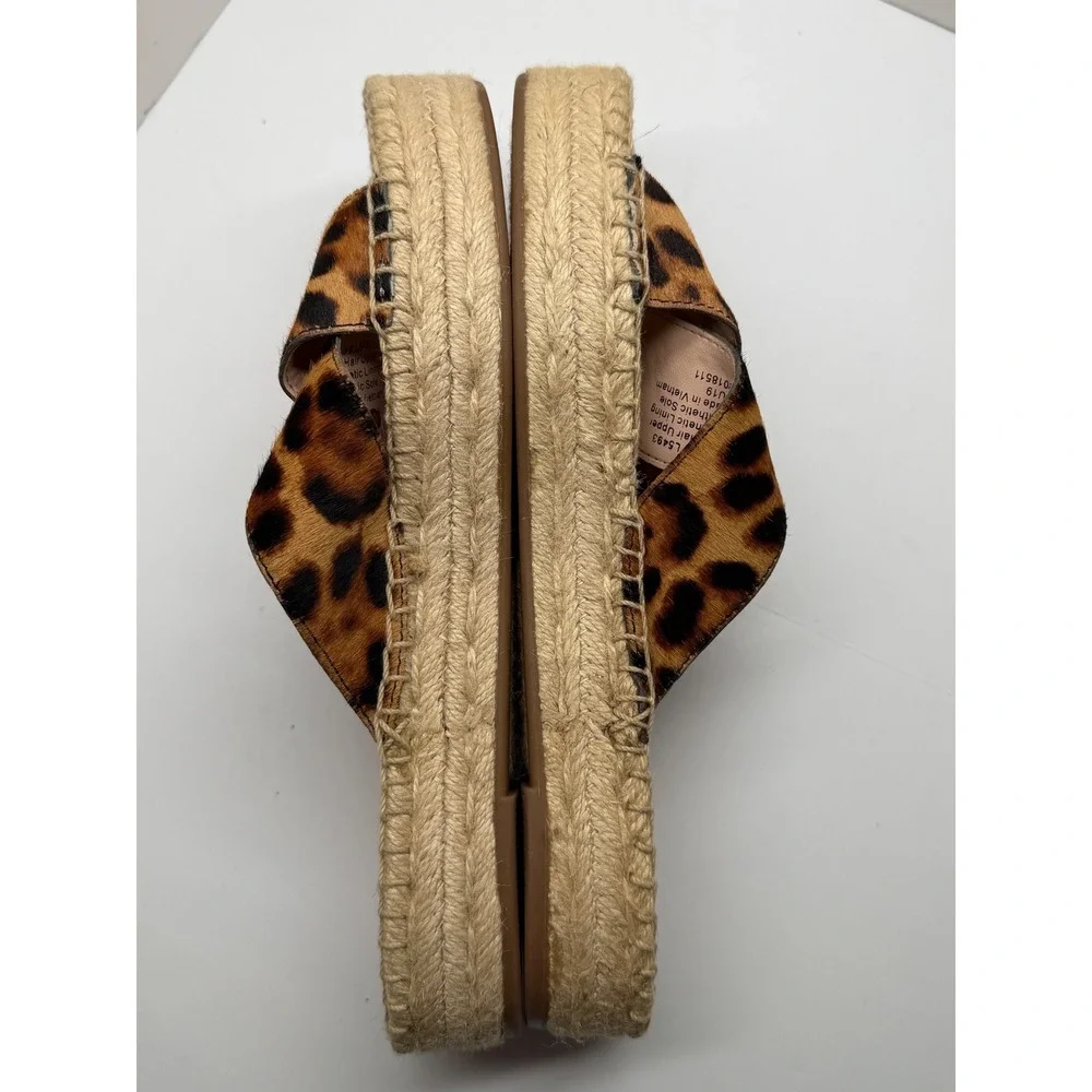 J.Crew Leopard Calf Hair Espadrille Platform‎ Slide Sandals Buckle 7.5